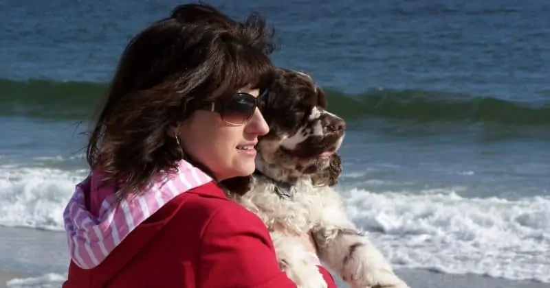 Mom and dog love one another