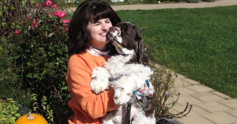 dog and his mom so very happy