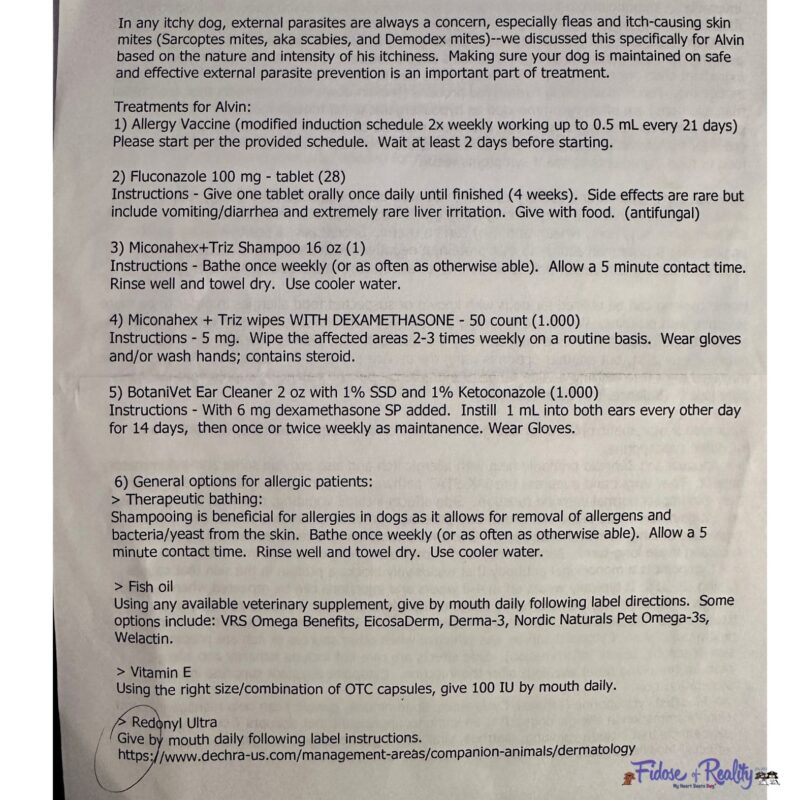 Instructions for Cocker Spaniel itching from vet dermatologist